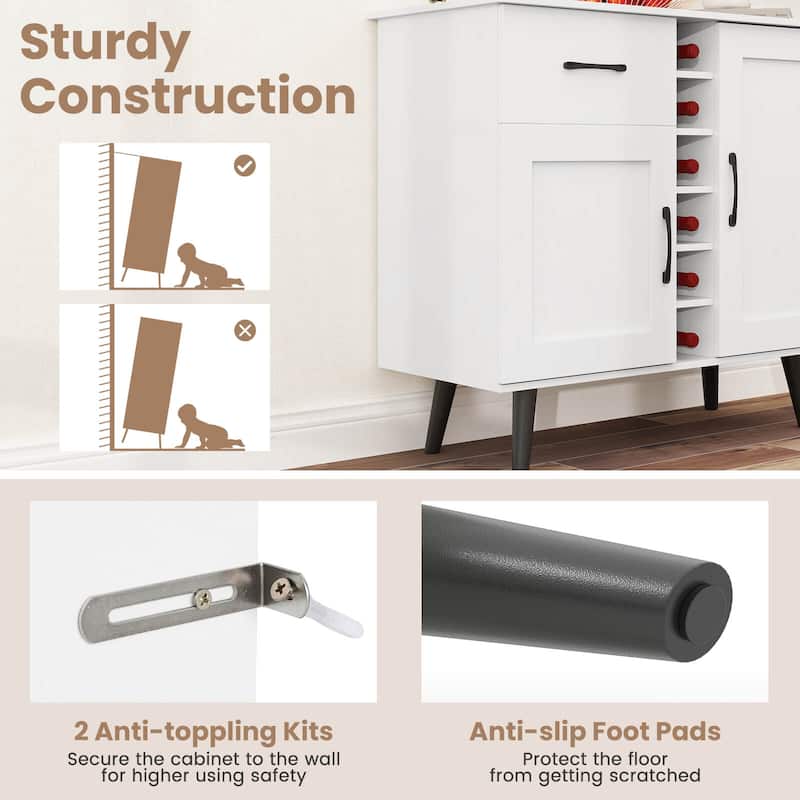 Costway 2-Door Wine Bar Cabinet Kitchen Sideboard Buffet with Drawer & - See Details