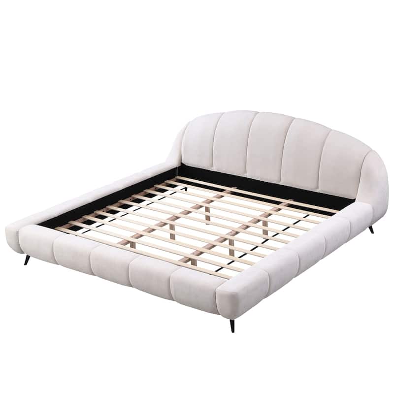 Chenille Fabric King Size Upholstered Platform Bed