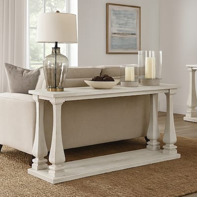 Dyne Sofa Console Table, Plank Top, Baluster Base, 60 Inch White