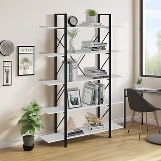 Moasis Industrial 5-Tier Bookshelf Vintage Large Bookcase Display Rack ...