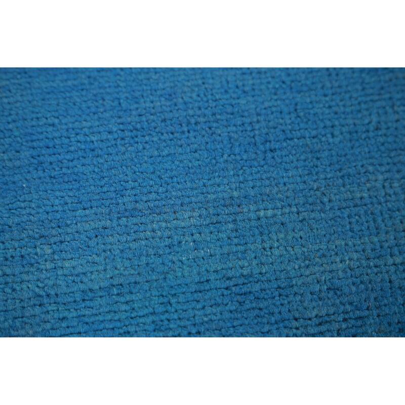 Hand Knotted Oriental 100% Wool Carpet Modern Solid Navy Blue & Blues Gabbeh Runner Rug - 8' 1'' X 3' 0''