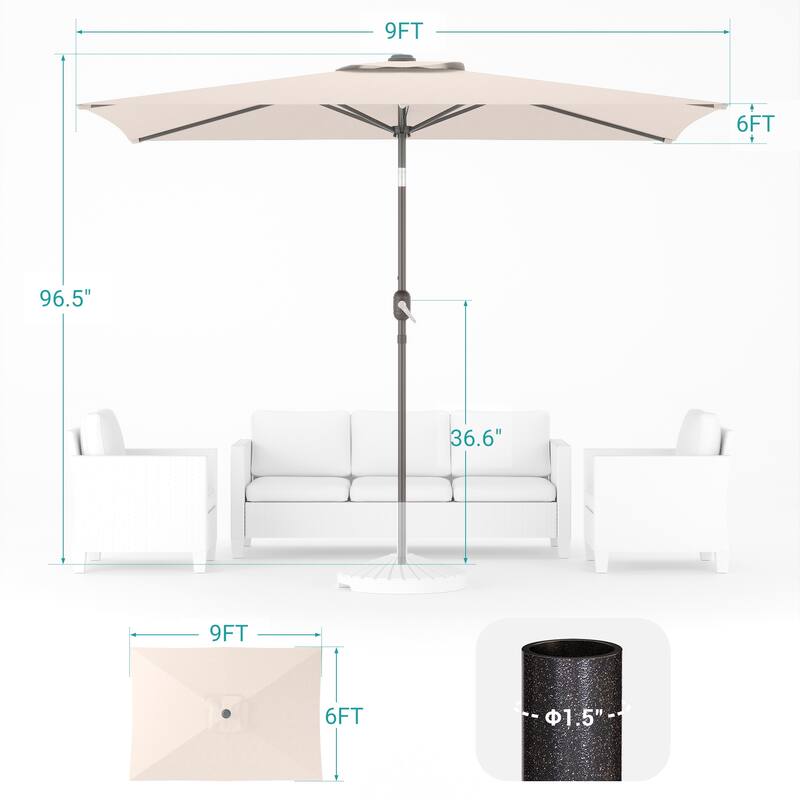 BONOSUKI 6x9FT Patio Market Umbrellas Table Umbrella with Tilt Button
