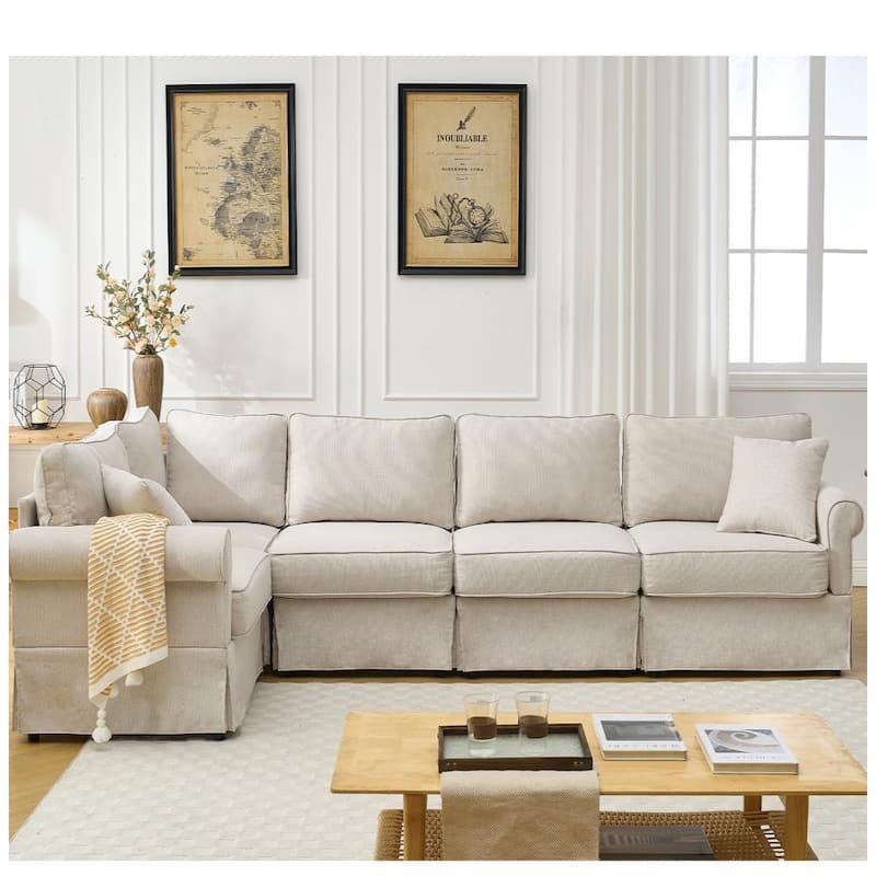 Modern Upholstered Modular L-shaped Sectional Sofa - Beige