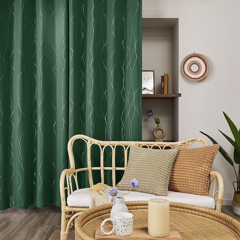 Deconovo Colorful Silver Line and Dots Curtains 38 Width(2 Panel) - 38x36 Inch - Dark Forest