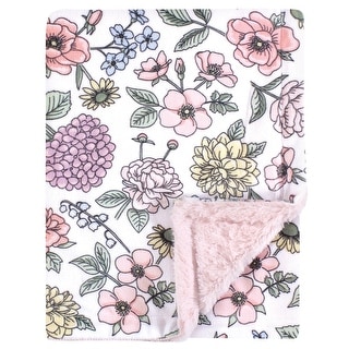 Hudson Baby Girls Plush Blanket with Furry Binding and Back, Vintage Blossom, One Size - Vintage Blossom - One Size