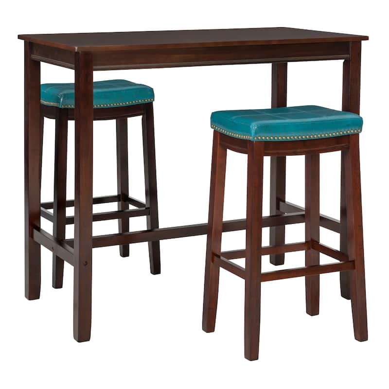 3-Piece Bar Table and Stool Set- 47.25" - Brown and Blue