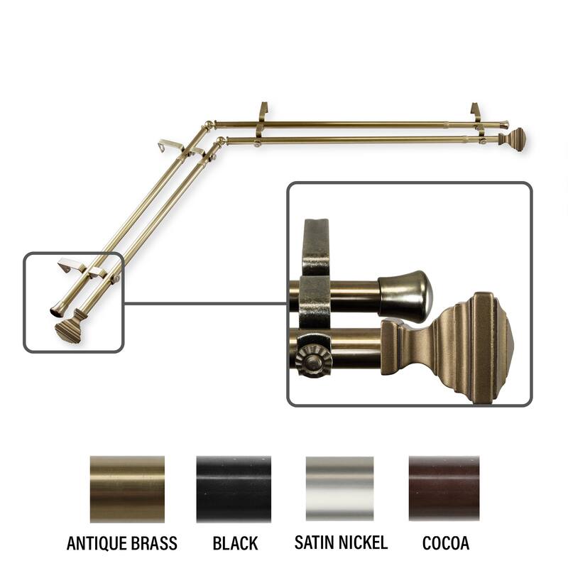InStyleDesign Saturnino Corner Window Double Curtain Rod 13/16 inch dia. - 66 to 120 inches - Antique Brass