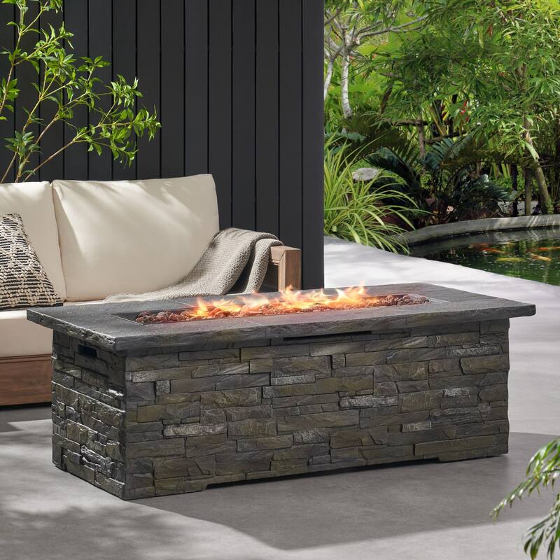 56 in. W x 26.25 in. D x 18.75 in. H Rectangular Propane Burning Outdoor Fire Pit in Stone Gray