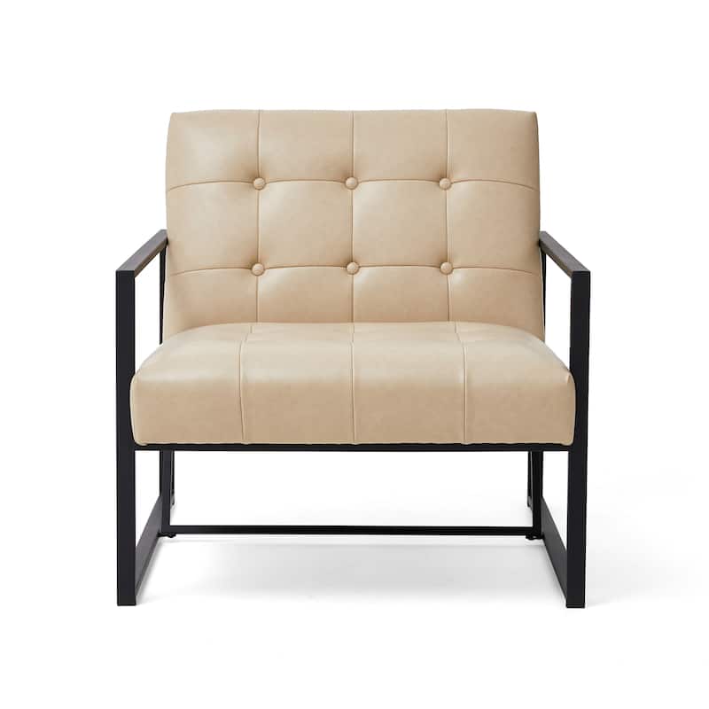Glitzhome Set of 2 29.25"W Mid-Century PU Leather Tufted Accent Chairs
