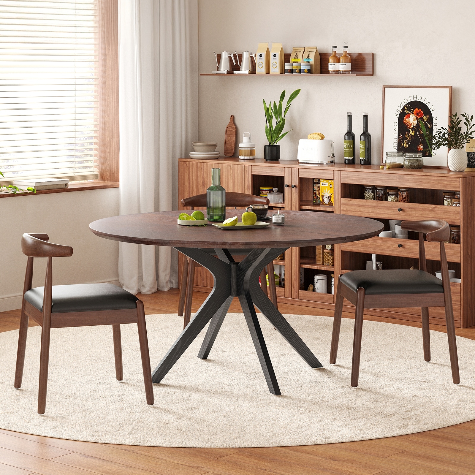 Solid Wood Round Dining Table 47.2-Inch With Intersecting Pedestal Base For 4-6