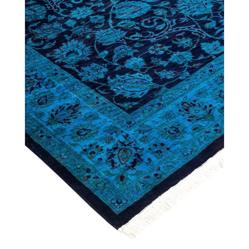 Overton Hand Knotted Wool Vintage Inspired Modern Contemporary Overdyed Blue Area Rug - 4' 1" x 6' 3"