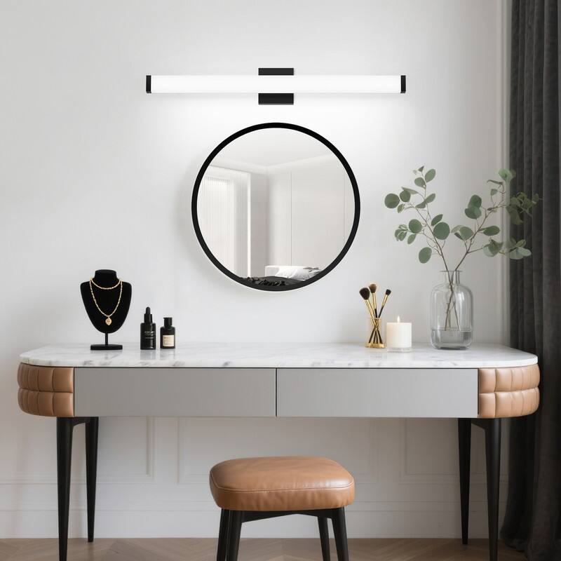 Modern Black LED Bathroom Vanity Light - 6000K Cool White Over Mirror Lighting