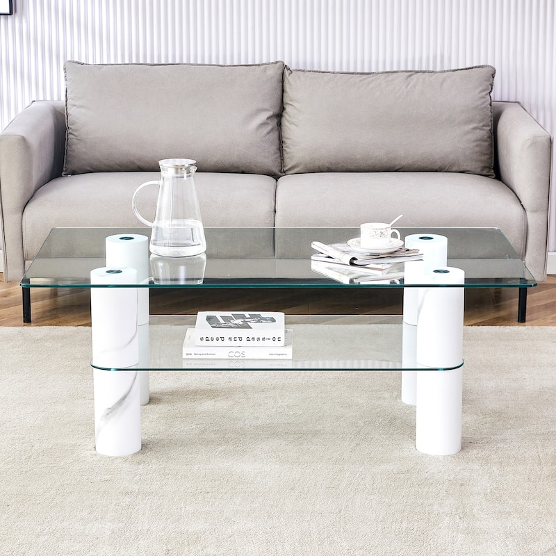 Modern Double-layer Transparent Tempered Glass Coffee Table