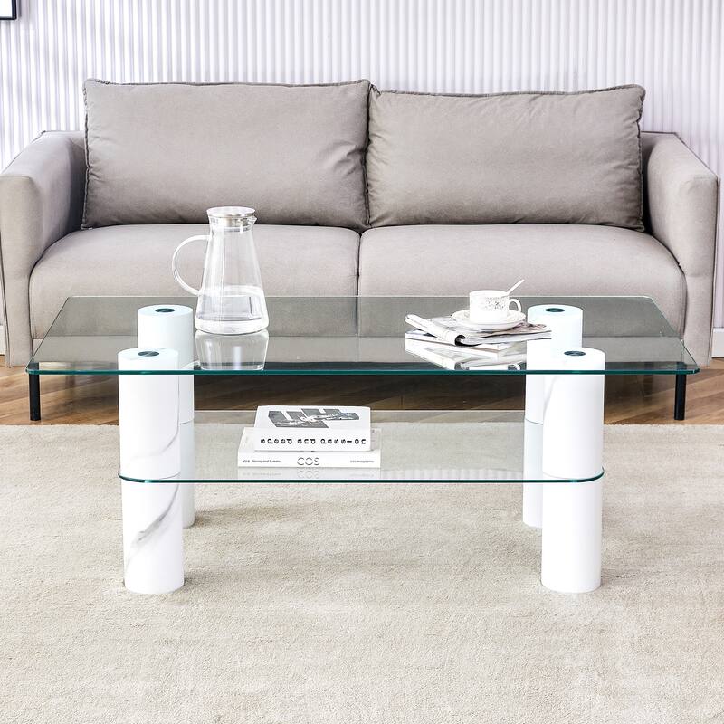 Modern minimalist double-layer transparent tempered glass coffee table