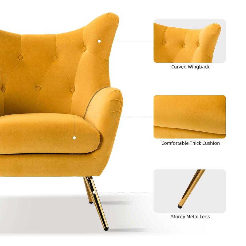 Eusebio Modern Velvet Accent Chair with Tufted Wingback for Living Room Set of 2 by HULALA HOME