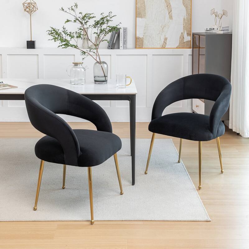 SEYNAR Mid Century Modern Velvet Upolstered Open-Back Dining Chair Set of 2