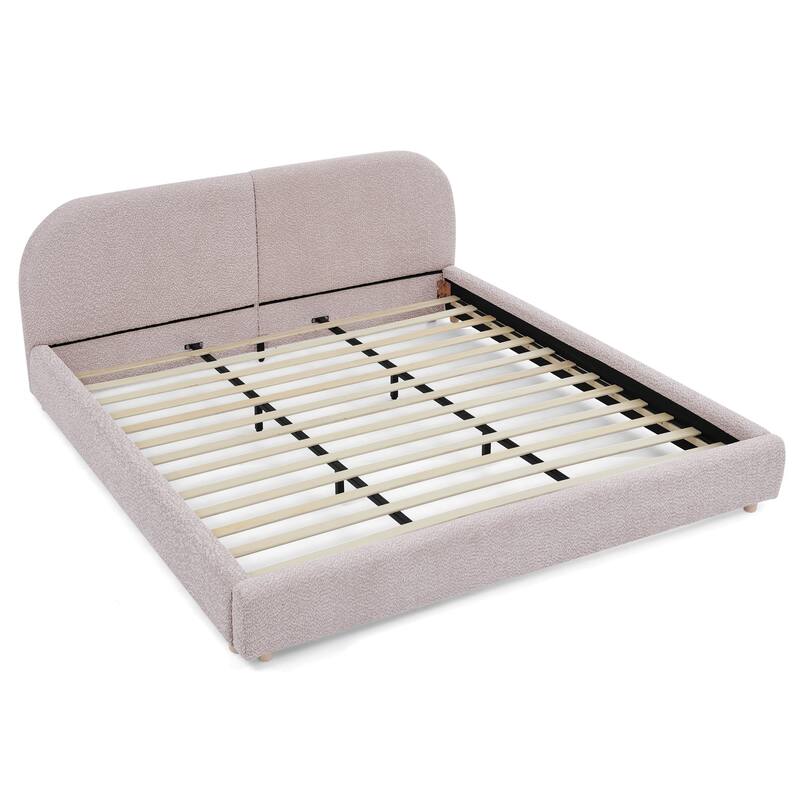 King Size Upholstered Bed Frame, Modern Minimalist Style with Tall Curved Headboard, Premium Circle Yarn Fabric