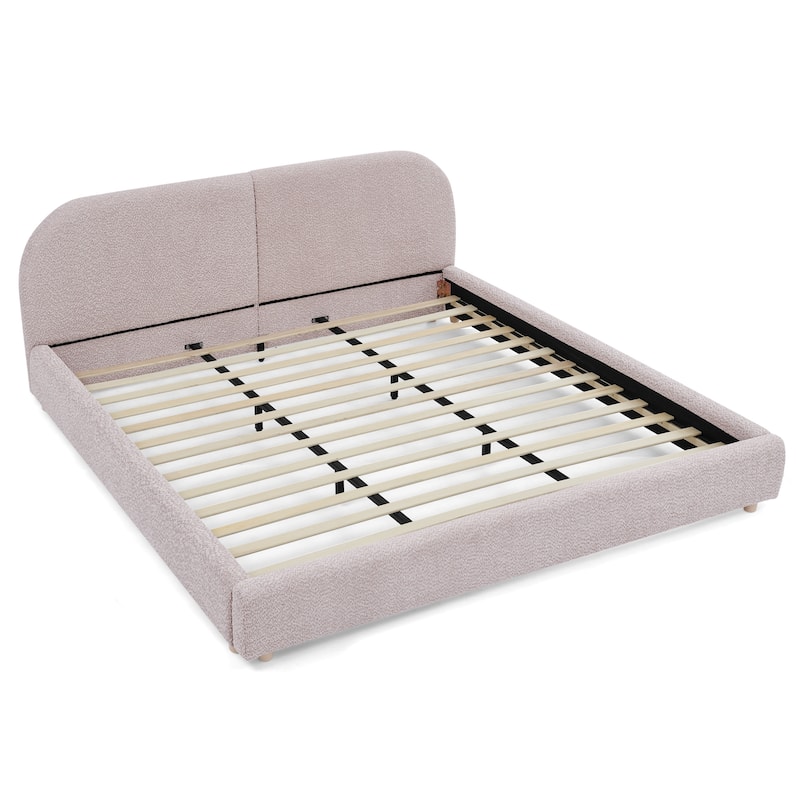 Stylish Curve-shaped Upholstered Platform Bed Frame Modern Minimalist Low Profile Bed with Curved Headboard Optional Storage Bed