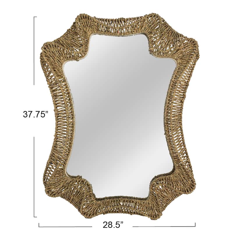 Decorative Handwoven Cattail Wall Mirror - 28.4"L x 2.0"W x 37.8"H