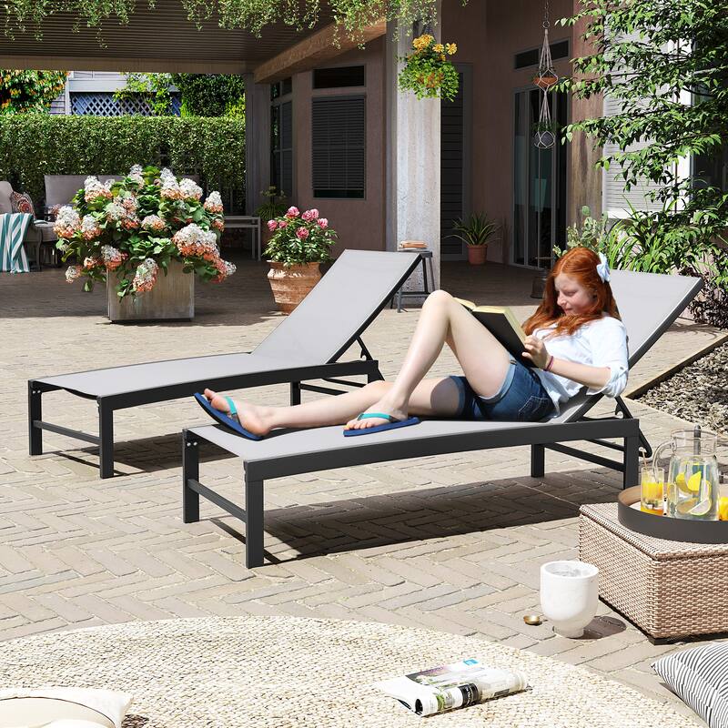Outdoor Adjustable Aluminum Chaise Lounge Chairs for Patio Pool Terrace - See Picture