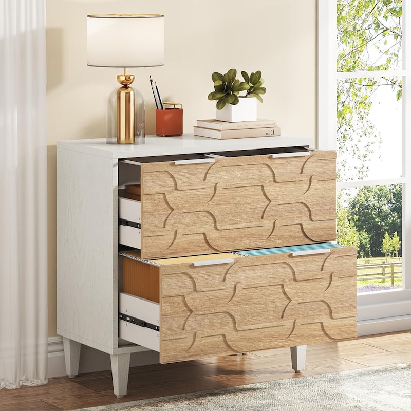 2-Drawer Lateral File Cabinet for A4/Letter/Legal Size, White & Grey Office Storage Cabinet Printer Stand