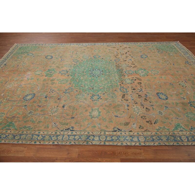 Hand Knotted Oriental 100% Wool Carpet Traditional Floral Peach Mashad Area Rug - 10' 7'' X 7' 1''