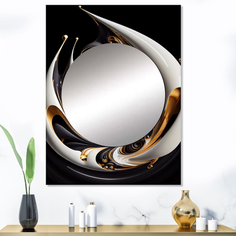Designart "Gold Black And White Stained Glass II" Modern Mirror Gold - Modern Large Living Room Wall Mirror Art - 30 in. wide x 40 in. high