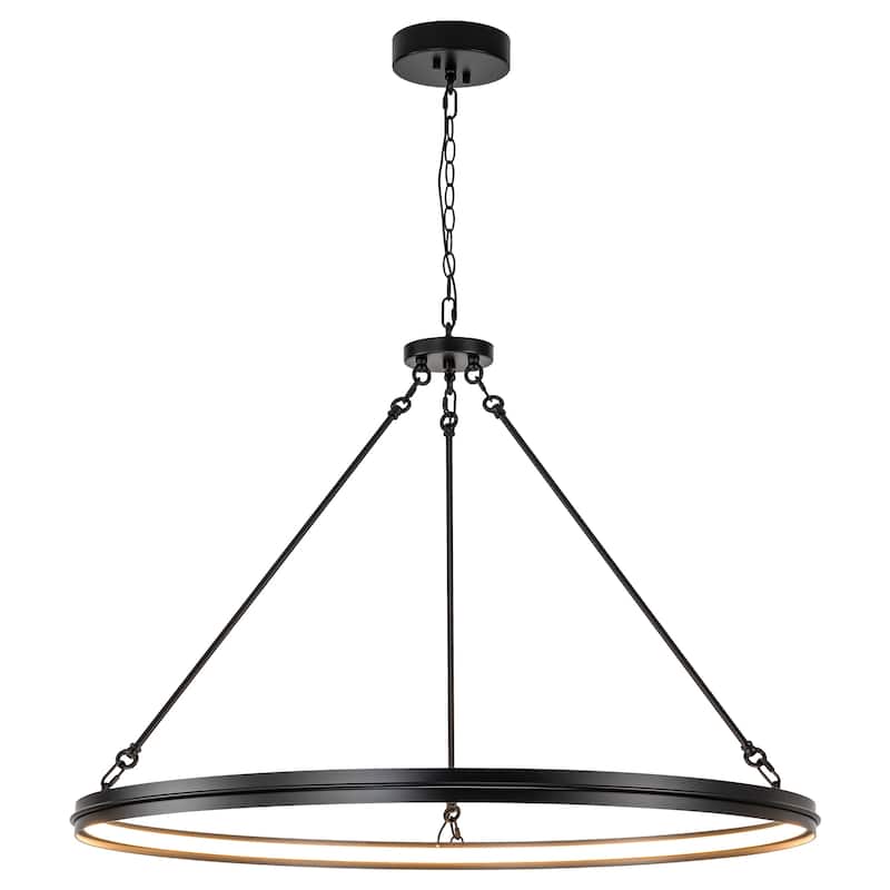 38.1" Modern Black/Gold Integrated LED Large Wagon Wheel Chandelier