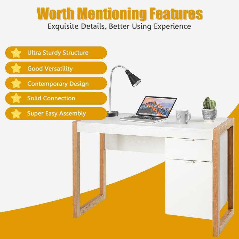 Gymax Modern Computer Desk Workstation Desk Home Office w/ Storage
