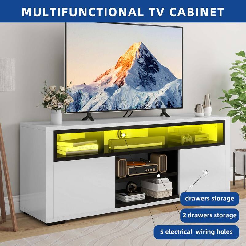 Moasis Modern Glossy LED TV Stand For TVs up to 70 inches, Entertainment Center & Media Console for Living Room