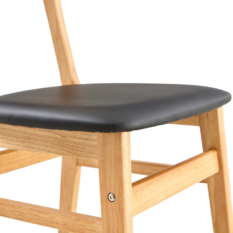 Roomfitters Solid Wood Dining Chairs with PU Cushion and Curved Back, Elegant and Durable for Daily Use, Set of 2