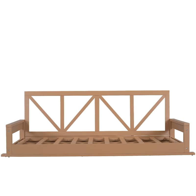 Acacia Wood Twin Size Patio Swing Bed Modern Porch Swing Hanging Bed Frame with 16.4ft Hemp Ropes