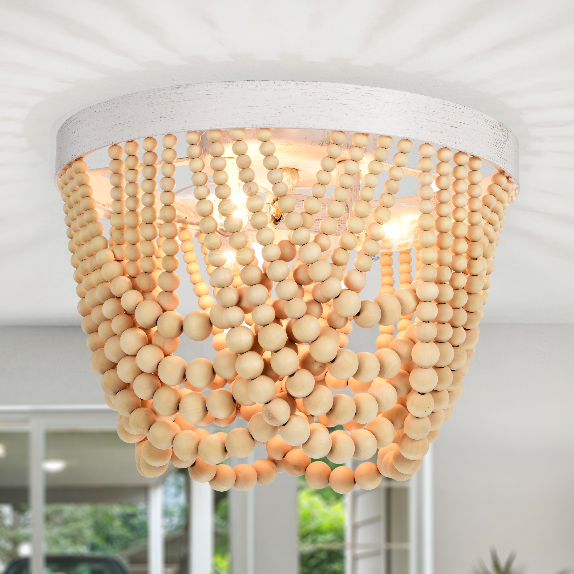 Wood bead store chandelier flush mount