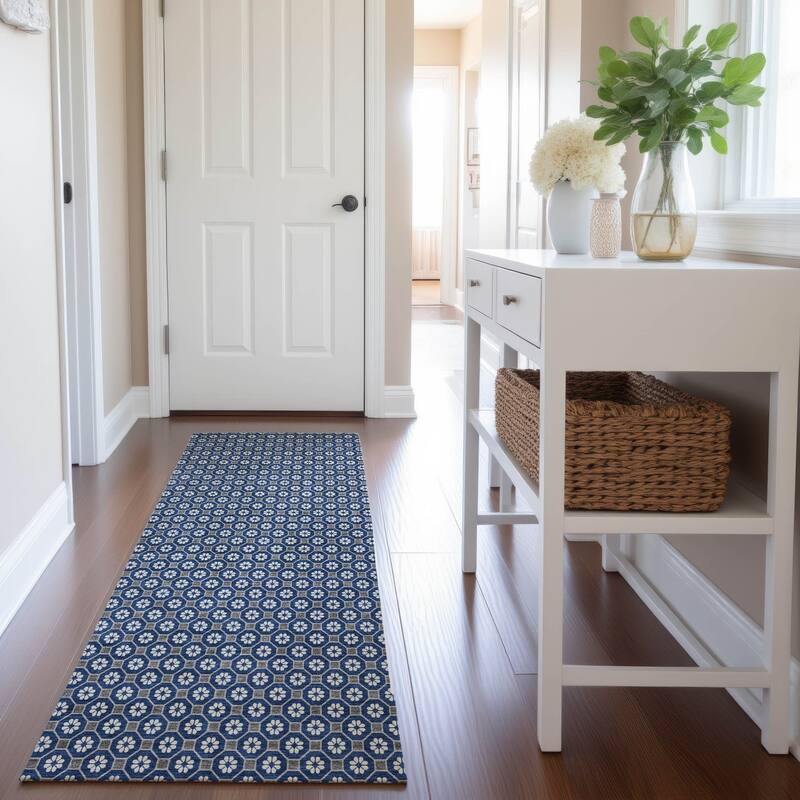 Premium Washable Super Soft Modern Imprints Mayfield Rug - Navy - 2'3" x 7'6"