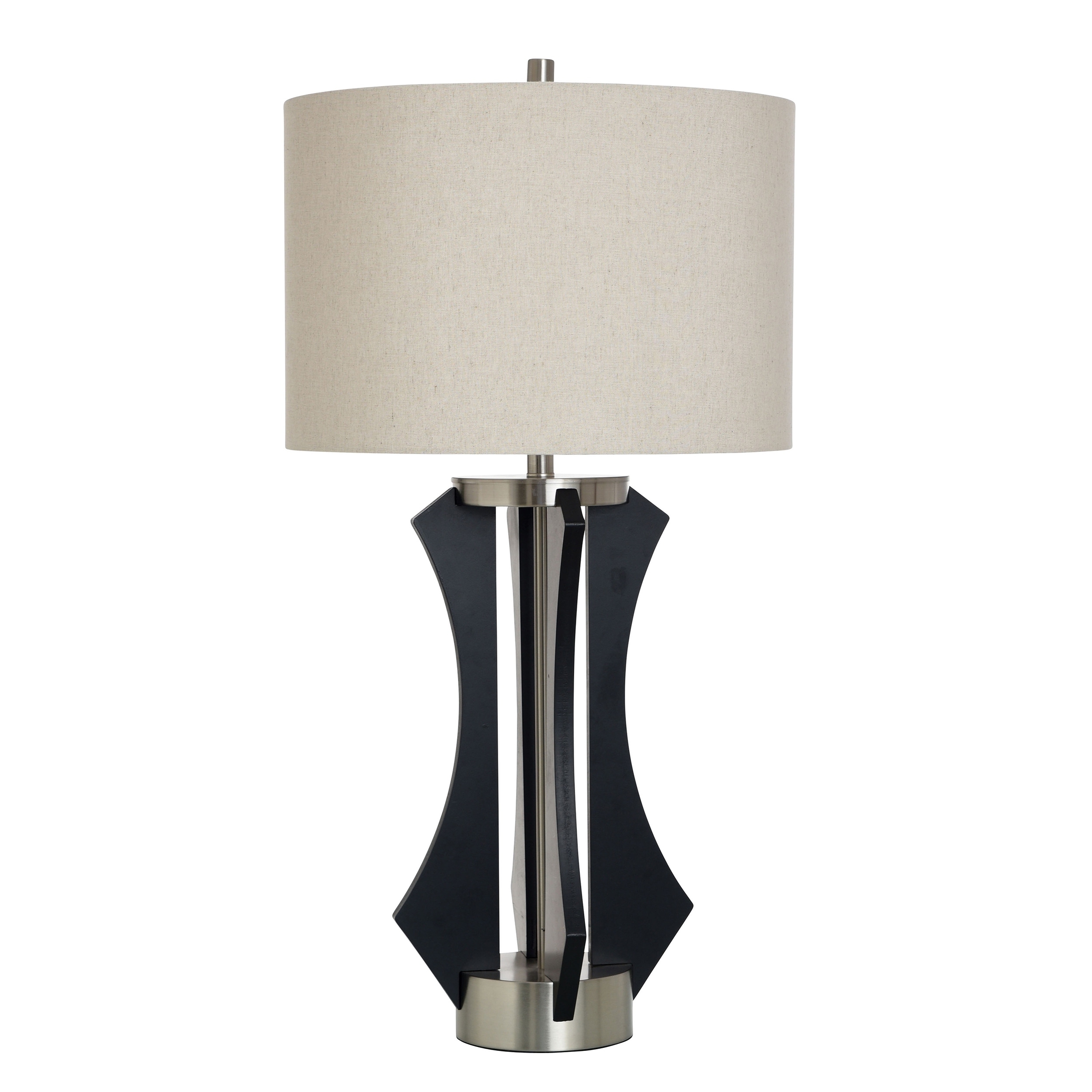 StyleCraft Wooden Table Lamp - Arturo Black Silver - Beige Shade