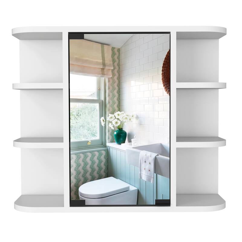 Light Gray Medicine Cabinet - 20" H, Mirror Panel Door, 6 External Shelves, 3 Interior Shelves, Wall-Mounted Storage