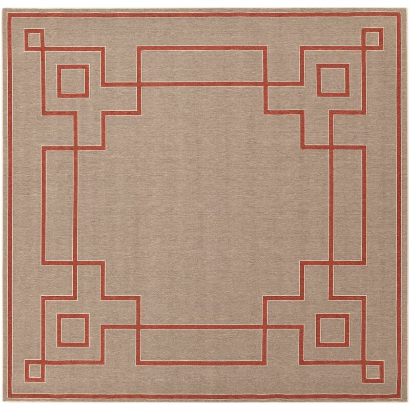 Livabliss Odette Greek Key Border Indoor/ Outdoor Area Rug - 8'9" Square - Beige/Red