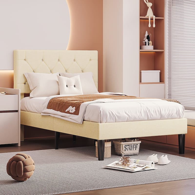 Javlergo Upholstered Beds With Diamond Tufted Headboard, Platform Bed Frame,
