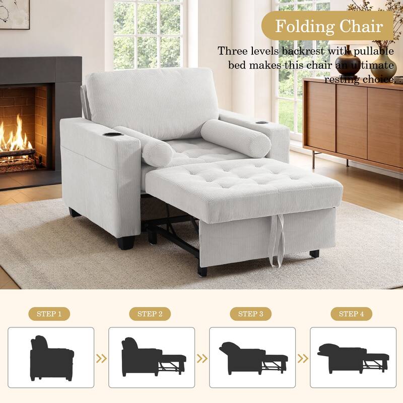 3-in-1 Pull-Out Sleeper Chair Bed Convertible Adjustable Lounge