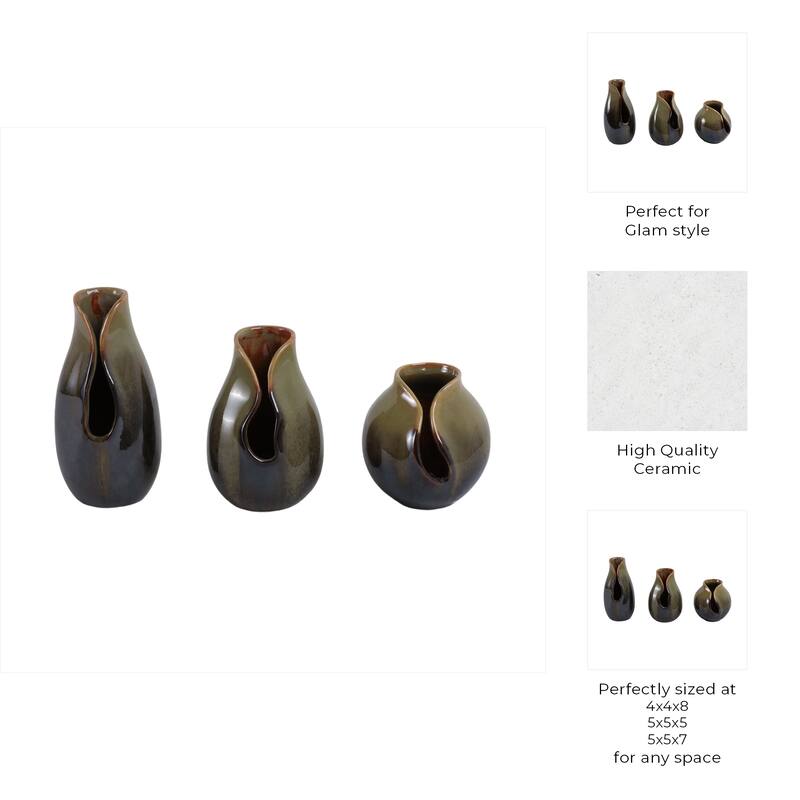Stoneware Decorative Vases Modern Sleek Sculptural Design (Set of 3)