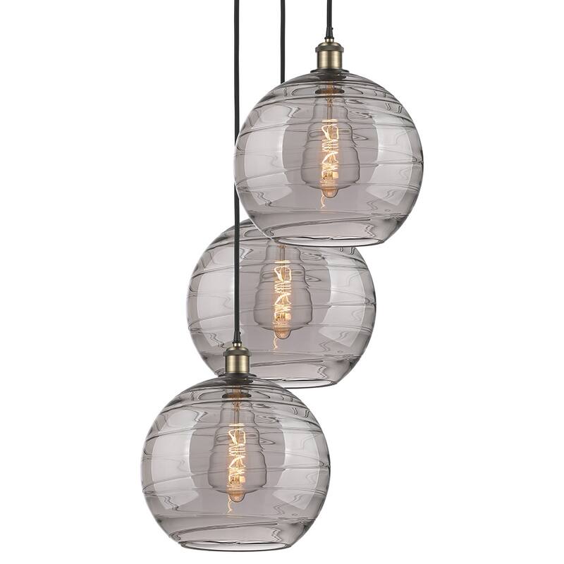 Innovations Lighting 113B-3P 41 19 Athens Deco Swirl Pendant Athens - Black Antique Brass / Light Smoke Deco Swirl