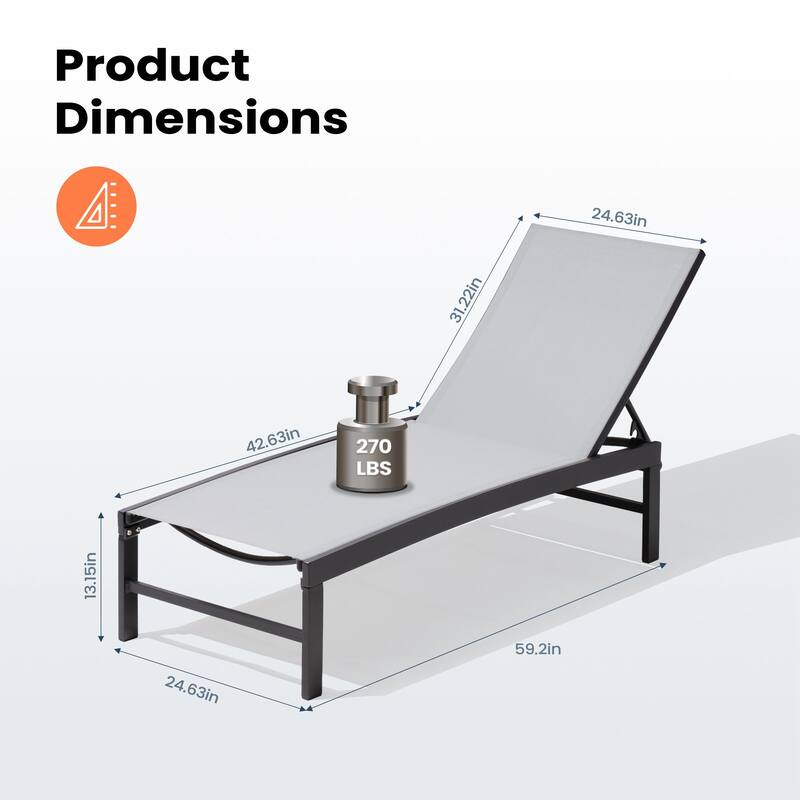 Pellebant Adjustable Aluminum Patio Chaise Lounge Chairs Outdoor (Set of 2)