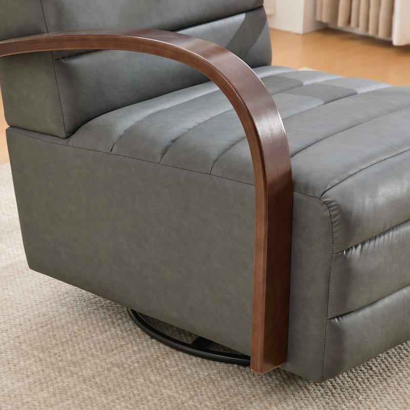 Modern Upholstered 360° Swivel Accent Chair with Solid Wood Armrests and Comfy Lounge Reading Chair, Single Sofa Armchair