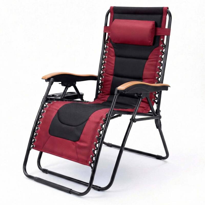 Oversized Padded Zero Gravity Chair,Foldable Patio Recliner,30"Wide Seat Anti Gravity Lounger with Cup Holder,Support 400 LBS - Black+Red