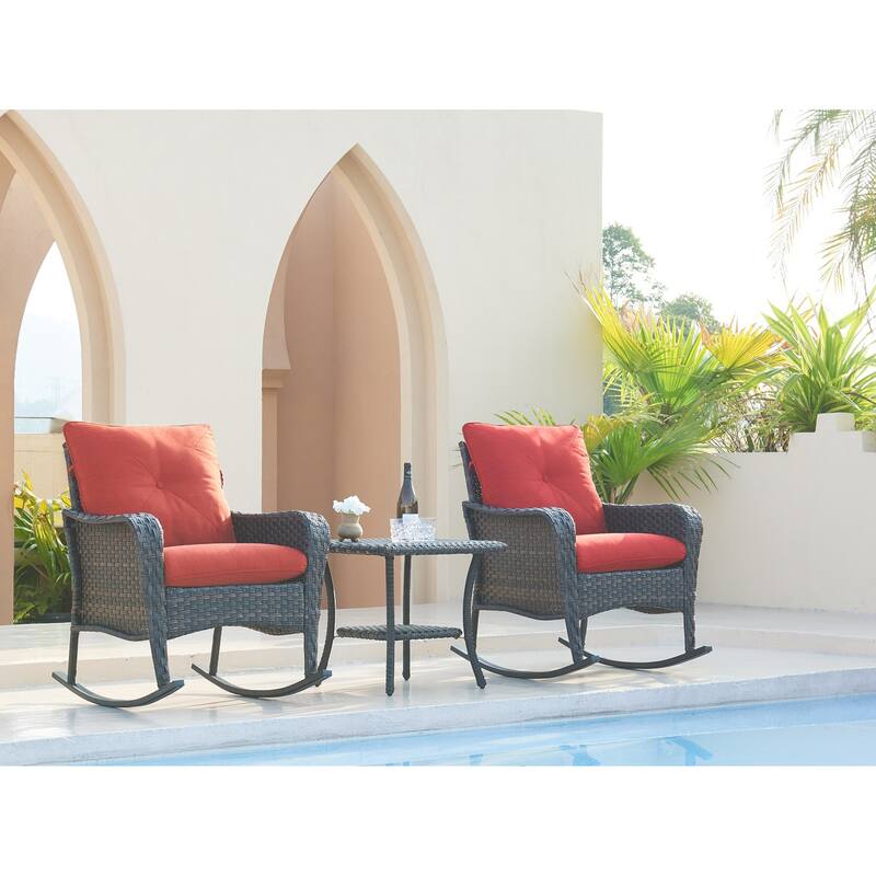 Pocassy 3-Piece Outdoor Wicker Rattan Rocking Set