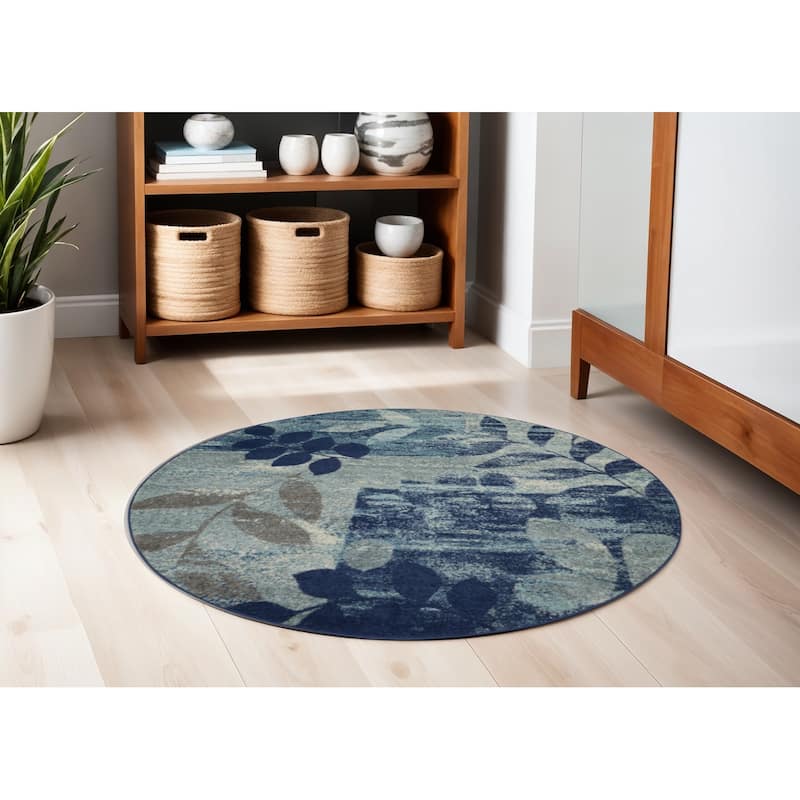 Gubel Power Loomed Geometric Stain Resistant Area Rug By HomeRoots - 63' X '63' X '0.5 - 63' X '63' X '0.5 - Oxford Blue - Round