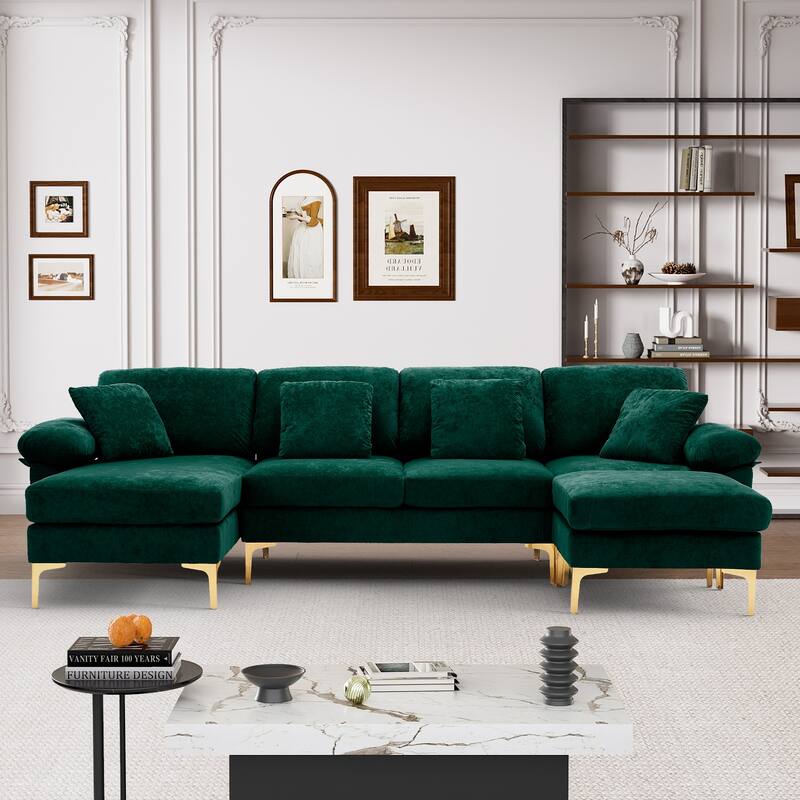 110" Upholstered Velvet U-shaped Sectional Sofa With Chaise Lounge & Ottoman