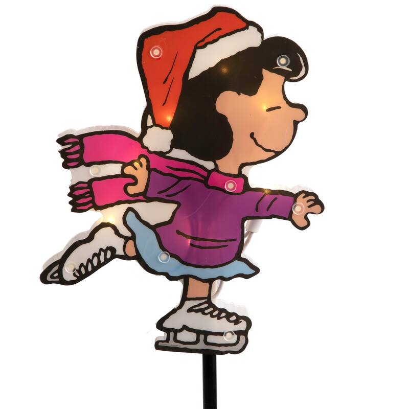 4 Snoopy Peanuts Ice Skating Christmas Pathway Markers Clear Lights - Red