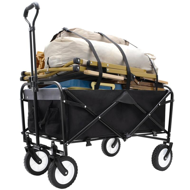 360lb Capacity Heavy-Duty Collapsible Wagon - with Storage Straps & 3-Piece Liner Bag Set