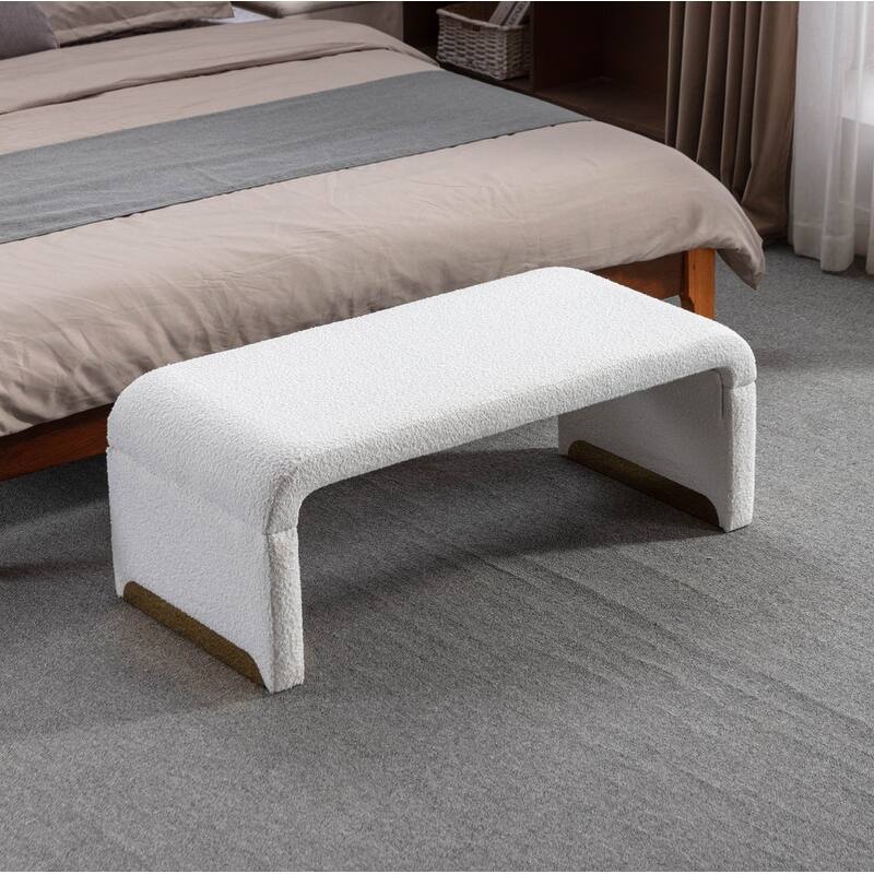 43.3'' Ottoman Bench with Boucle Fabric,End of Bed Bench with Golden